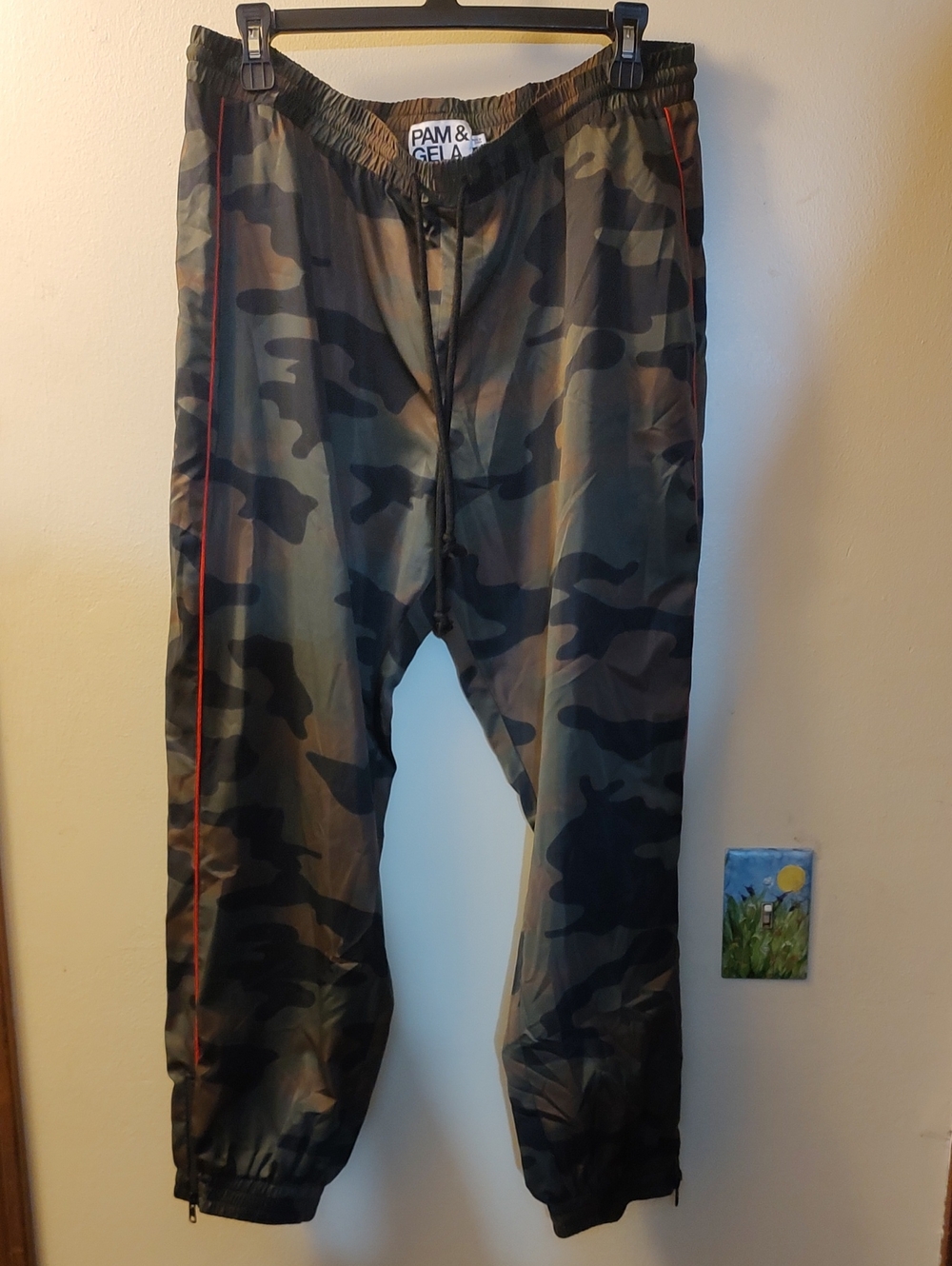 Pam & Gela Olive Camo Jogger Pants with Red Piping